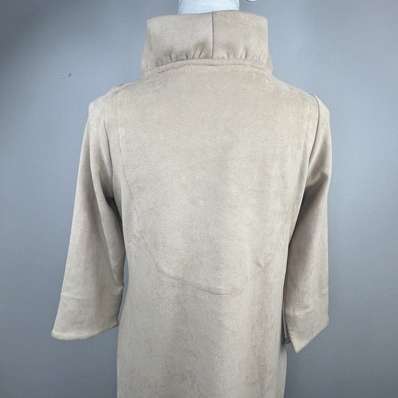Gretchen Scott Beige Tan Ruffle V Neck Faux Suede Sheath Dress Size XS - Picture 8 of 10